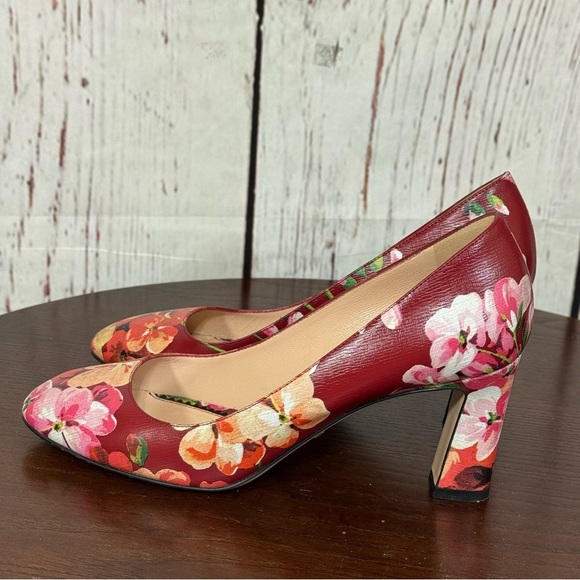 GUCCI BLOOM women’s Napa leather Red Floral 3” Heels Round Toe in size 37.5 - Picture 12 of 17